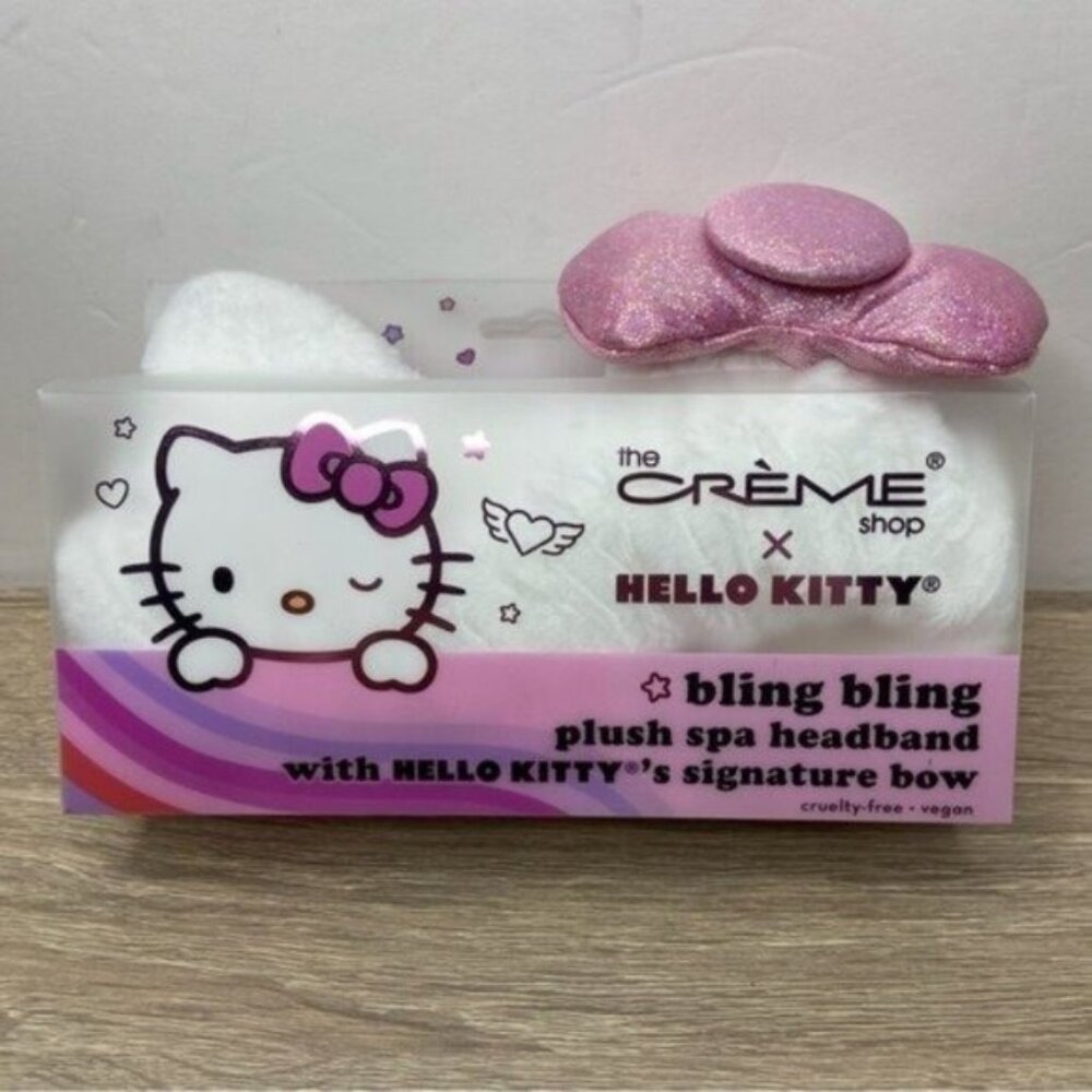 Hello Kitty x The Crème Limited Edition Pink Bling Bling Bow Plush Headband NWT